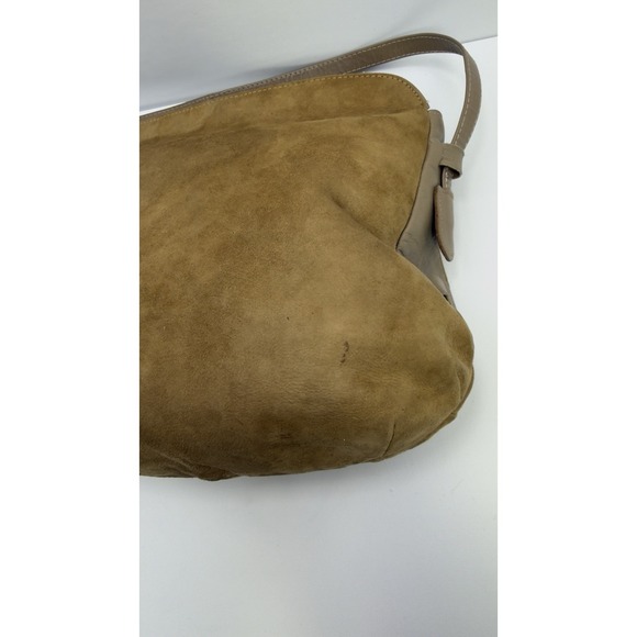 Vtg Dimensions Suede Boho Shoulder Bag Brown Leather Trim Minimalist 80s 90s USA - Picture 5 of 13